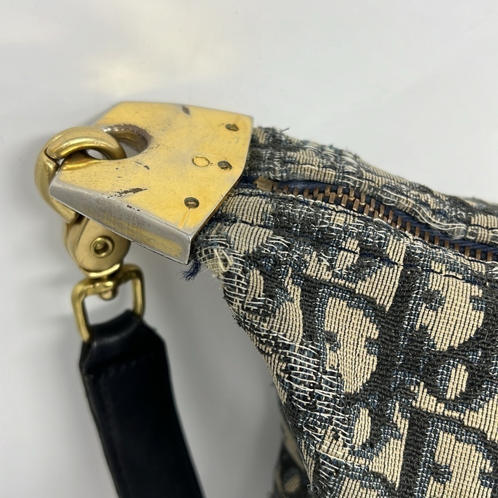 Vintage 1970’s Blue Beige Jacquard Zip Top Shoulder Crossbody Clutch Bag - Picture 3 of 16